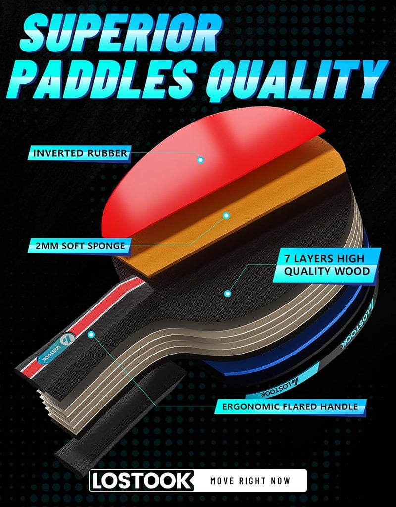 Lostook Professional Ping Pong Paddles Set of 2/4 with Portable Oxford Cloth Ping Pong Case and 3 Star Balls, Table Tennis Paddles for Adults and Family Outdoor Games - Image 2